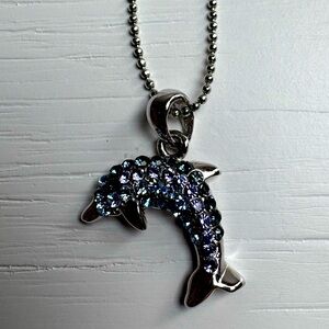 Cookie Lee Genuine Austrian Crystal Blue And Silver Adjustable Dolphin Necklace